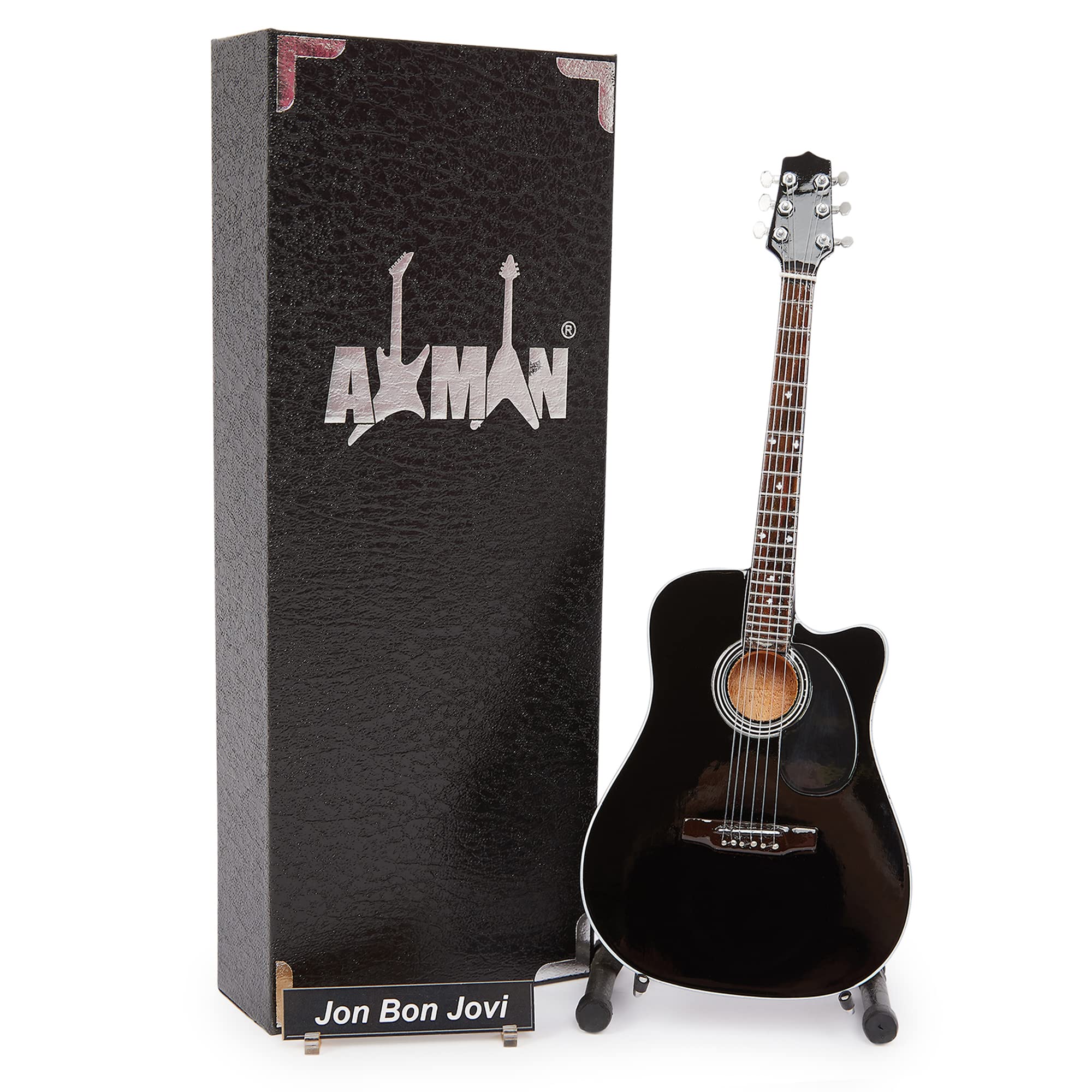 Jon Bon Jovi (Bon Jovi) Miniature Guitar Replica - Music Gifts - Handmade Ornamental 1/4 Scale - Includes a Display Box, Name Tag and Miniature Guitar Stand