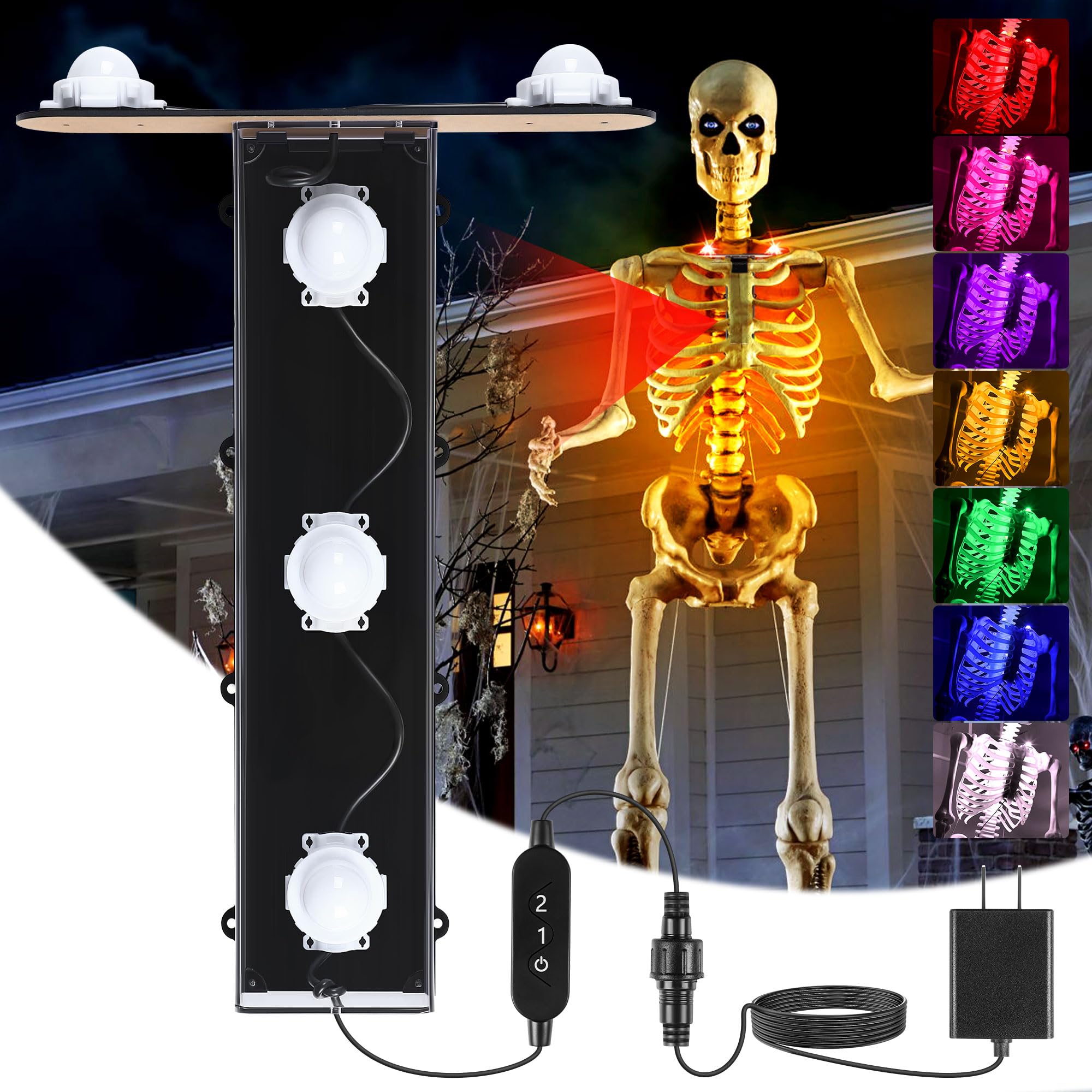Photo 1 of Hiboom 12 Ft Skeleton Lighting Kit (Not Included Skeleton), 3 Modes and 7 Colors, USB Powered, Waterproof, Giant Skeletons LED Light for Halloween Yard Large Skeletal Decor