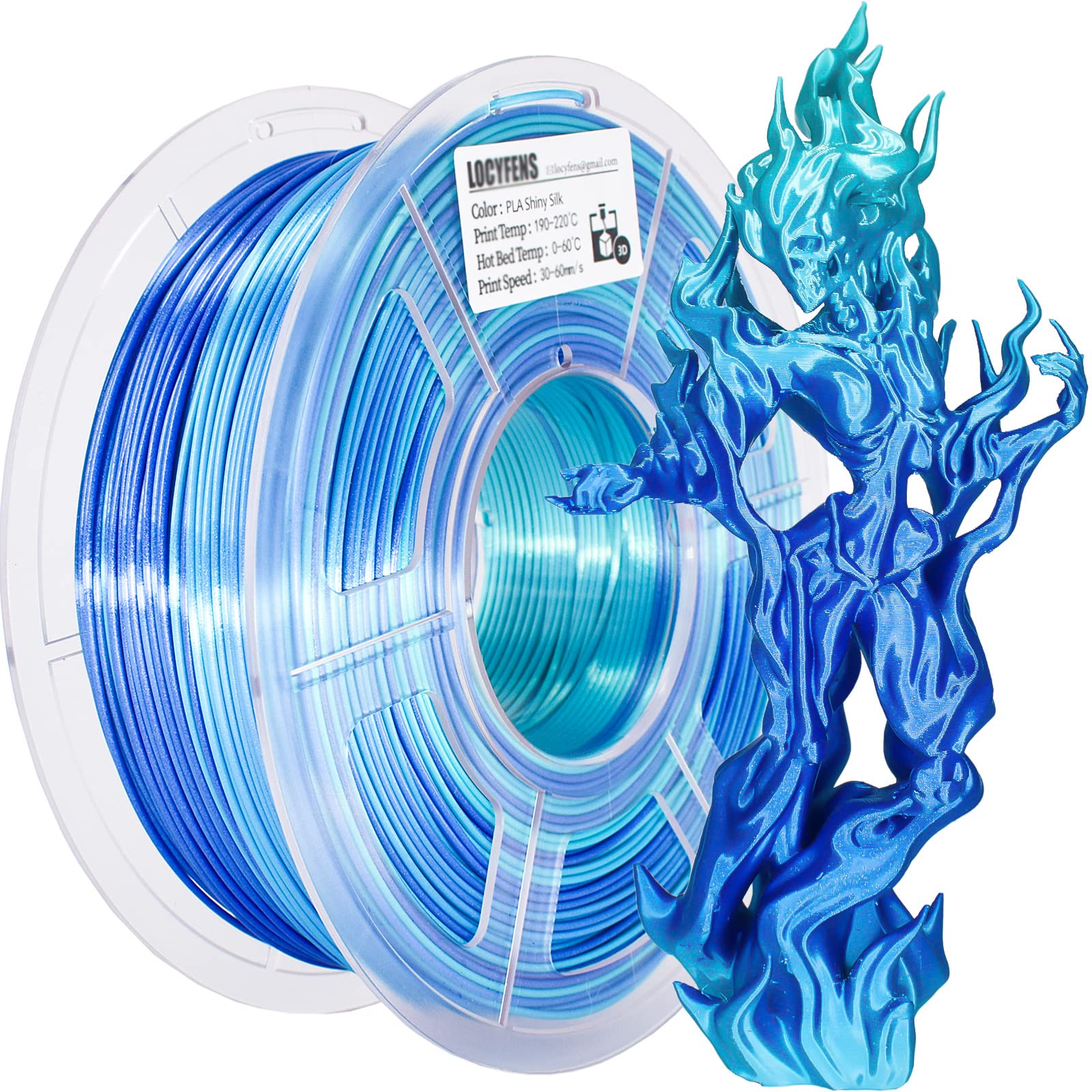 Photo 1 of LOCYFENS PLA 3D Printer Filament, PLA Filament Silk Green Shiny Blue PLA Filament 1.75mm +/- 0.02mm, 3D Printing Filament 1kg/2.2lbs