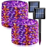 Dazzle Bright 2 Pack Purple and Orange Halloween Fairy String Lights, Total 80FT 240LED Solar Powered Fairy Lights with 8 Modes, Waterproof Copper Black Wire Lights for Outdoor Yard Party Decorations