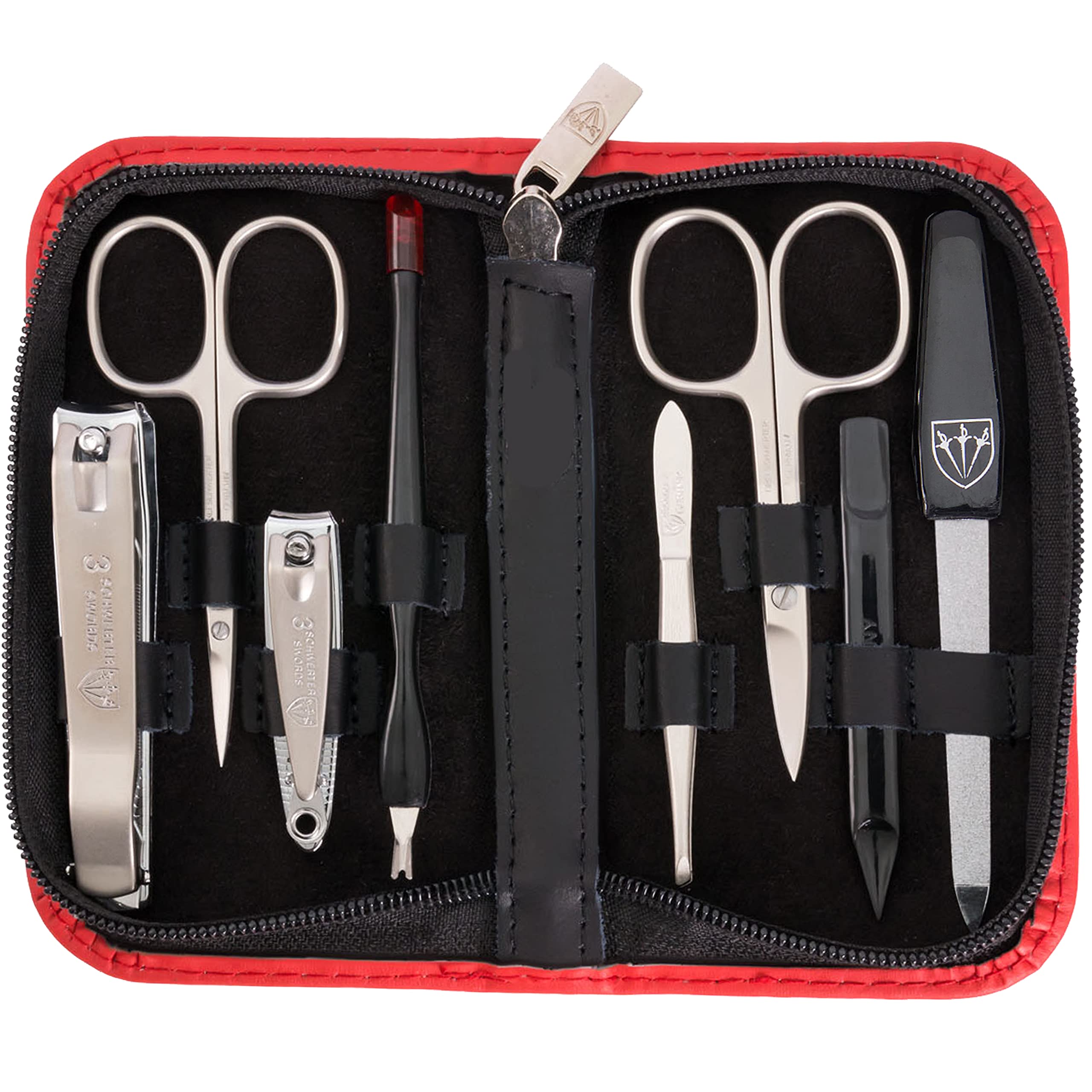 3 Swords Germany - brand quality 8 piece manicure pedicure grooming kit set for professional finger & toe nail care scissors clipper fashion leather case in gift box, Made by 3 Swords (6622)