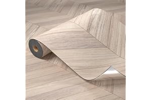 Oxdigi Peel and Stick Herringbone Vinyl Flooring Roll 23"x 196"/32 Sq.Ft, Self Adhesive Vinyl Floor Tiles Wood Plank Flooring Waterproof Wear-Resistant for Any Room, DIY Floor Coverings, Light Wood