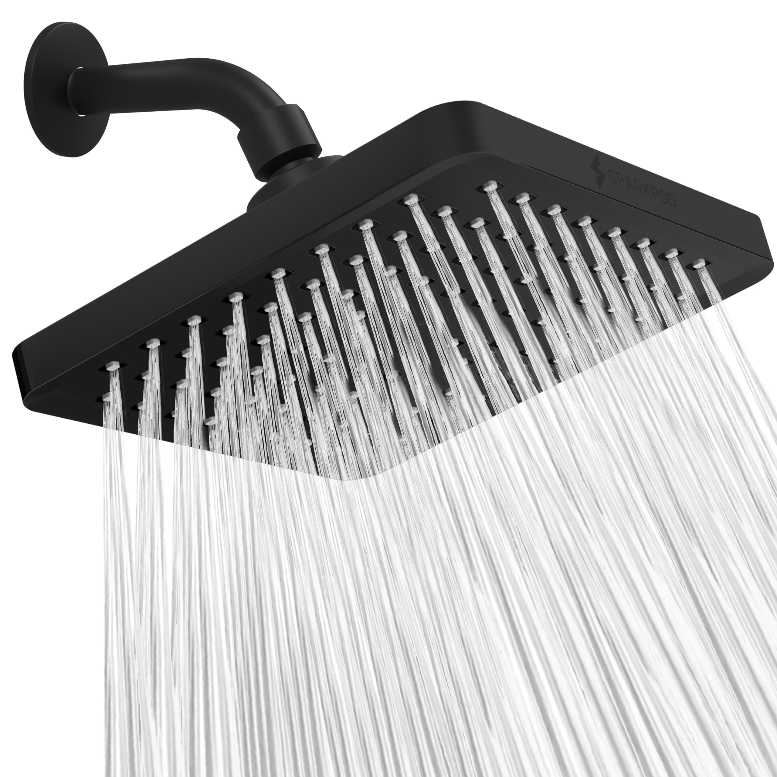 SparkPod Fixed Shower Head - High Pressure Rain - Luxury Modern Look - Easy No-Tool Installation - Perfect Adjustable Replacement for Your Bathroom Shower Heads (20 cm Square, Midnight Black Matte)