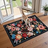 Small Black 2x3 Entryway Rug Front Boho Floral Door Rug Indoor Entrance, Washable Small Rugs for Kitchen Floor Bathroom Kids 