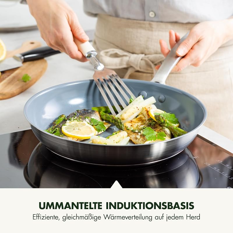 Treviso Edelstahl Gesunde Antihaftbeschichtung aus Keramik Non-Stick 24cm & 28cm Bratpfannenset, PFAS-frei, Induktion, Backofen geeignet, Spülmaschinenfest, Silber — Foto 5 von 8