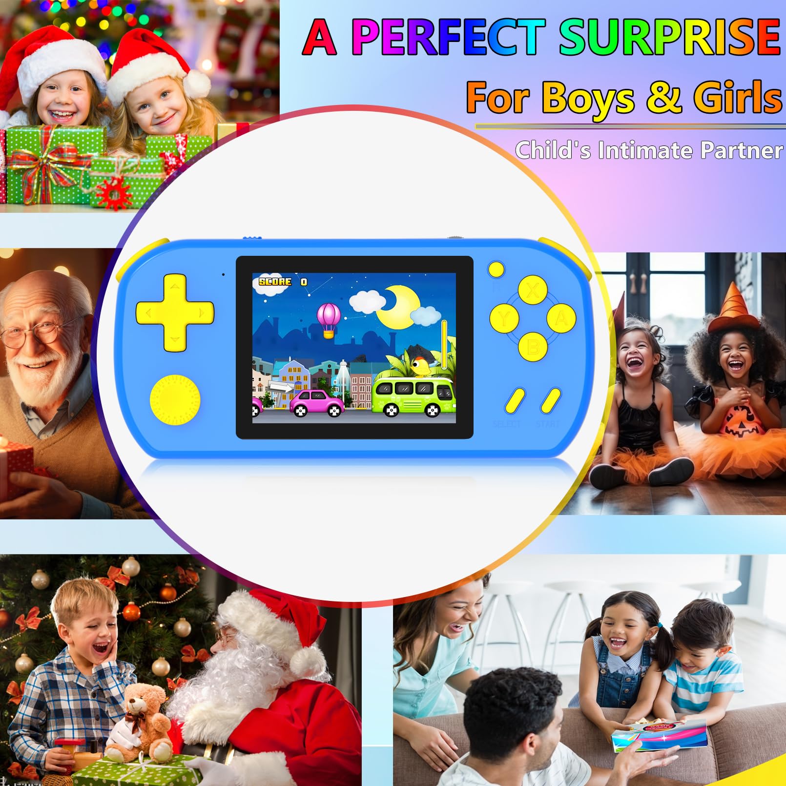 Handheld Games for Kids Built-in 218 Video Games, Portable Kids Travel Toys for Ages 4-13 with Rechargeable Battery 3.0