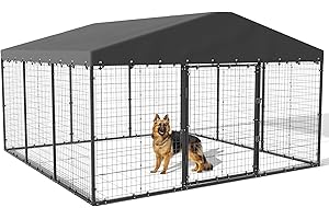 Kullavik Large Outdoor Dog Kennel,Heavy Duty Dog Cage with Roof,Galvanized Steel Dog Kennel Fence with Double Safety Locks
