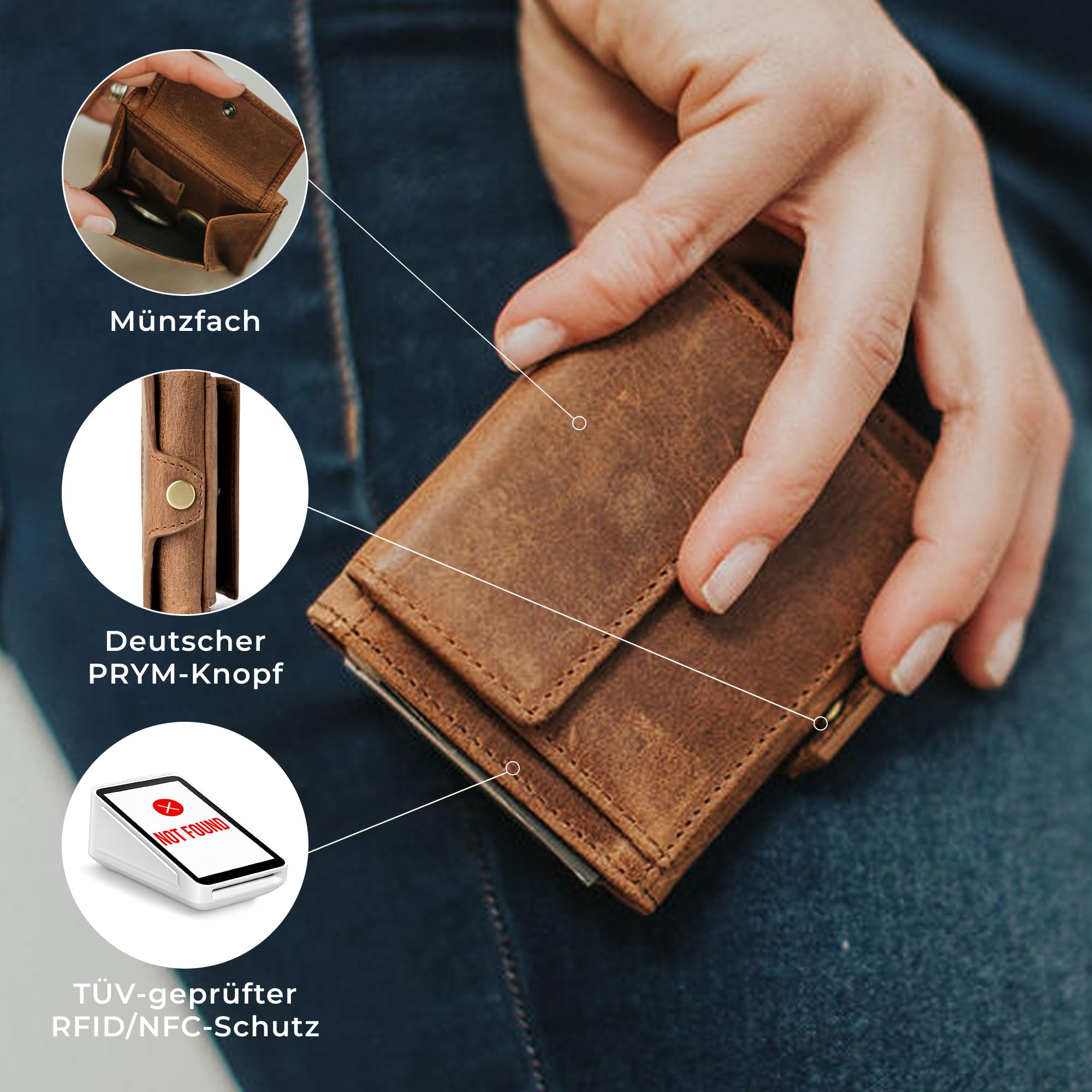 Berliner Bags Vintage Slim Wallet Hamburg, Geldbörse Mini Portmonee aus Leder, Geldbeutel mit TÜV-geprüftem RFID-Schutz, für Herren - Braun 5