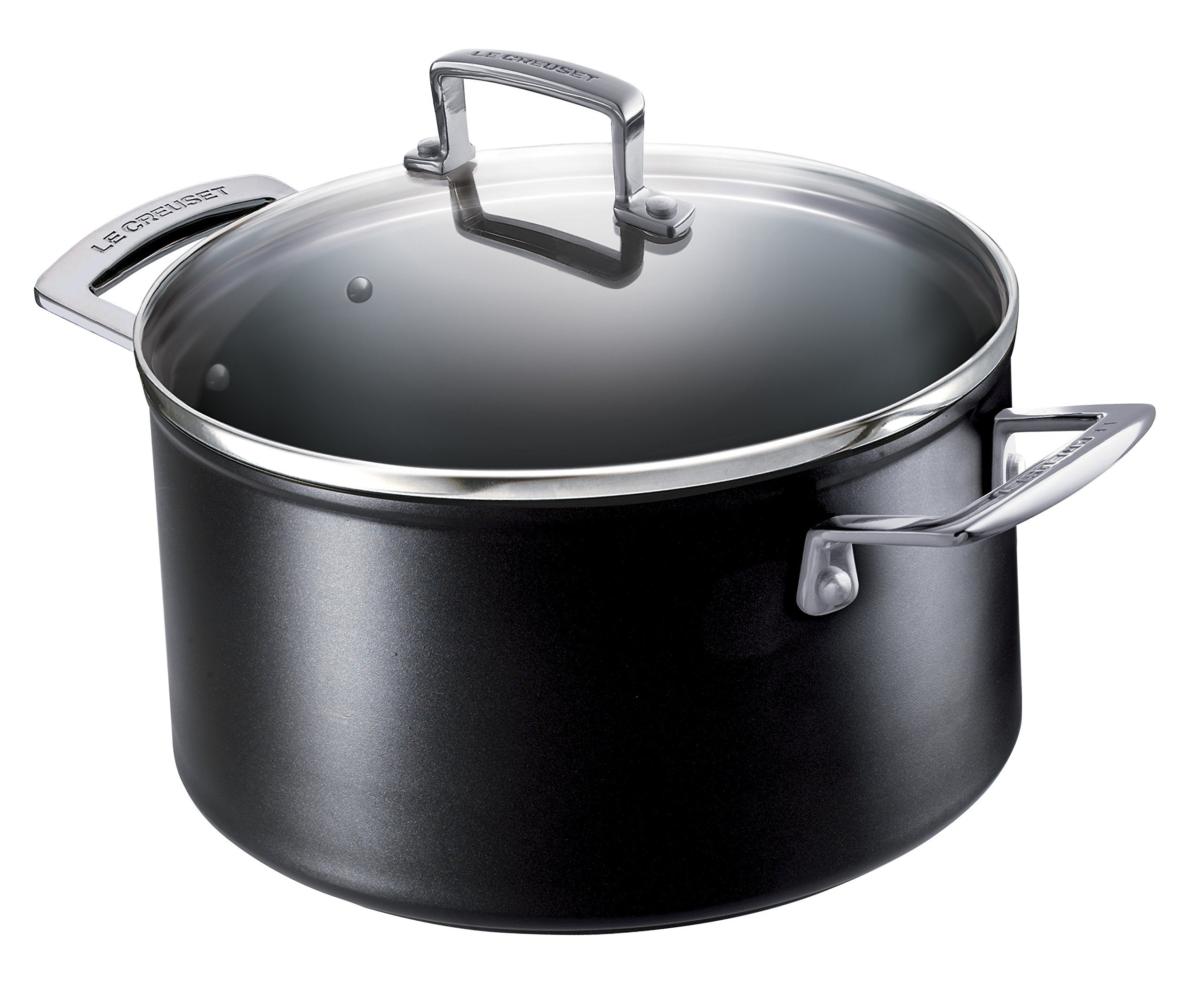 LE CREUSET Toughened Non-Stick Deep Casserole Pot with Glass Lid, Ø 28 cm, Black, 962006280