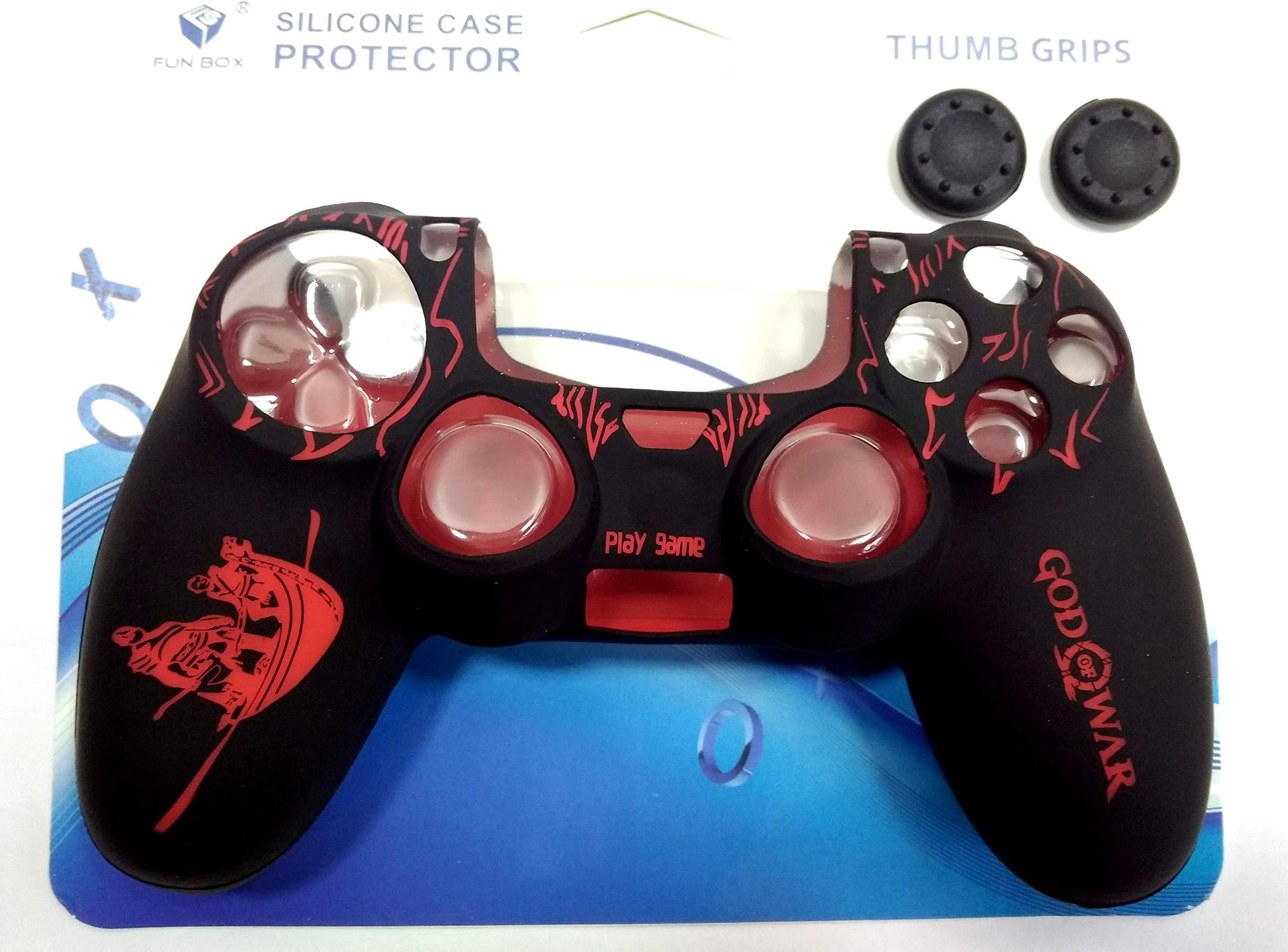 TMG Ps4 God Of War Theme Silicone Protective Skin Case Cover for PS4 Controller High Quality Protective Silicone Cover Case Sleeve Anti Slip Cover with 2 PC with Matching Thumb Grips)