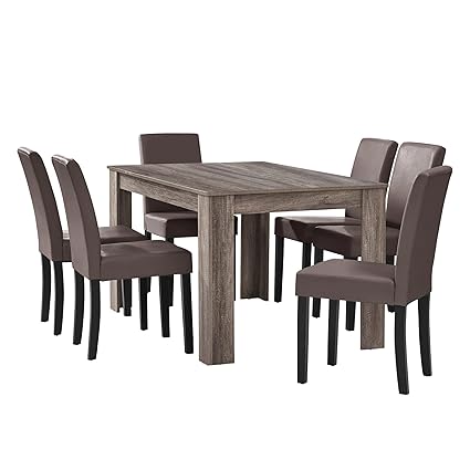 Encasa Tavolo Da Pranzo Antico Con 6 Sedie Marrone Similpelle Imbottite 140x90 Sala Da Pranzo Set
