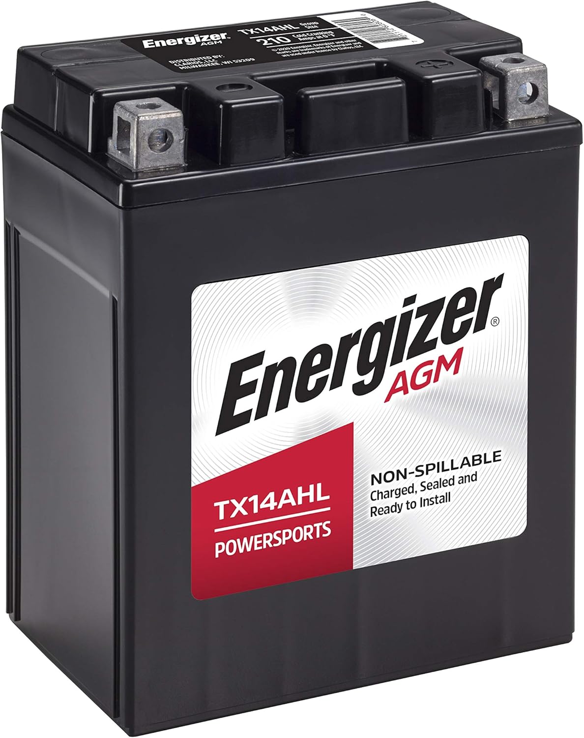 Energizer TX14AHL Black AGM Motorcycle and ATV 12V Battery, 210 Cold Cranking Amps and 12 Ahr. Replaces: YTX14AHL-BS and others
