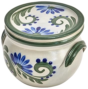 Original westerwälder Kannenbäckerland salzglasierte Steinzeug Keramik Wasserbutterdose (2 tlg. groß, Kräuterwind)