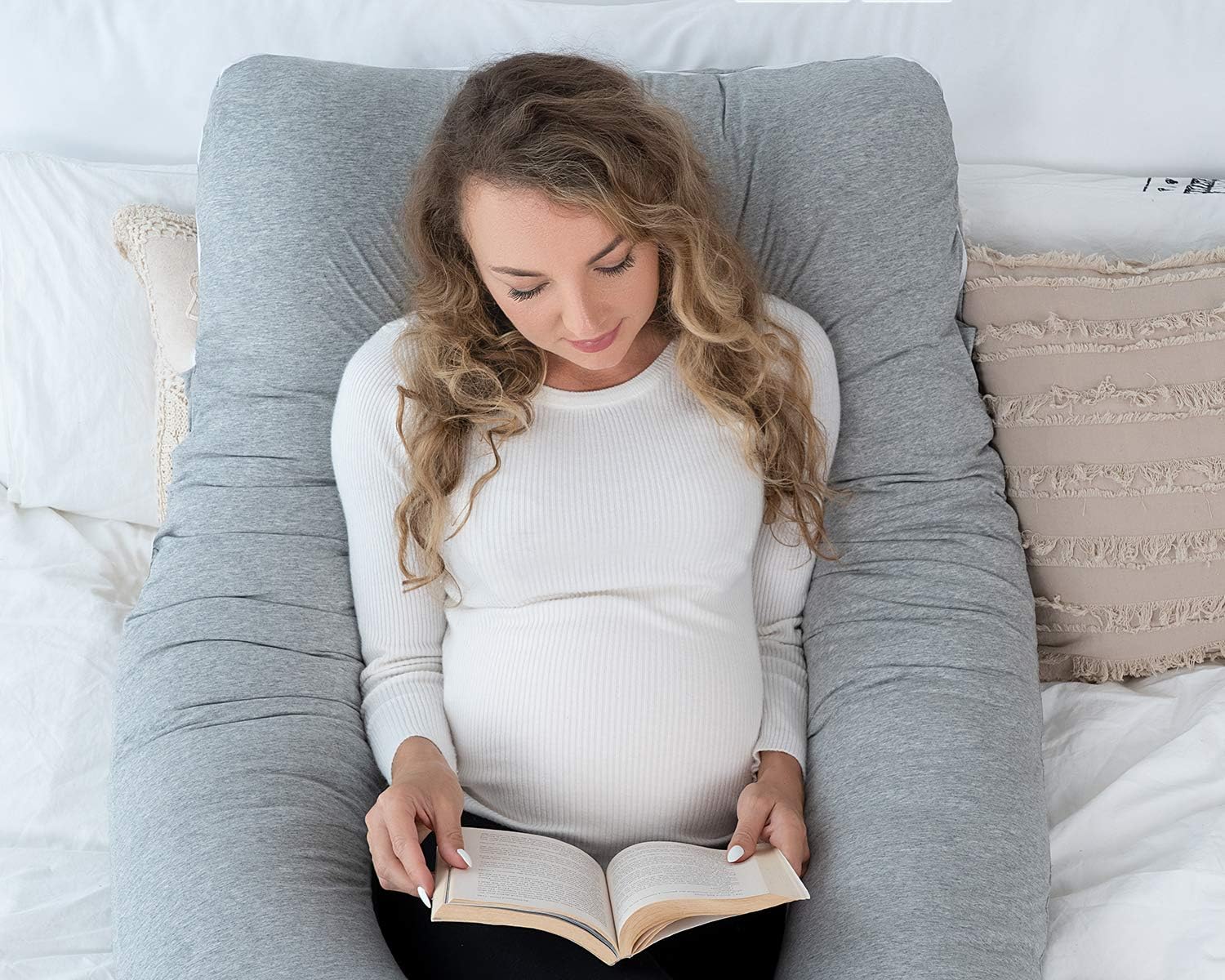 AngQi Pregnancy Pillow with Jersey Cover, U Shaped Full Body Pillow for Pregnant Women and Sleeping, Gray: Home & Kitchen