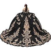 TRHTX Sparkly Gold Appliques Quinceanera Dresses with Bow Off Shoulder Ball Gown Puffy Tulle 15 Dresses
