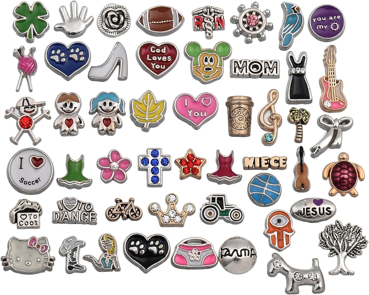 RUBYCARUBYCA Metal Floating Charms for Glass Living Memory Lockets Wholesale Gold Silver Color Lot Mix 9 DIY 200pcs