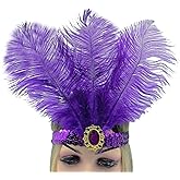 GOODIY Women's Sequins Headpiece, 2pcs Feather Headdress Mardi Gras Accessories 1920s Flapper Fashion Headbands For Women