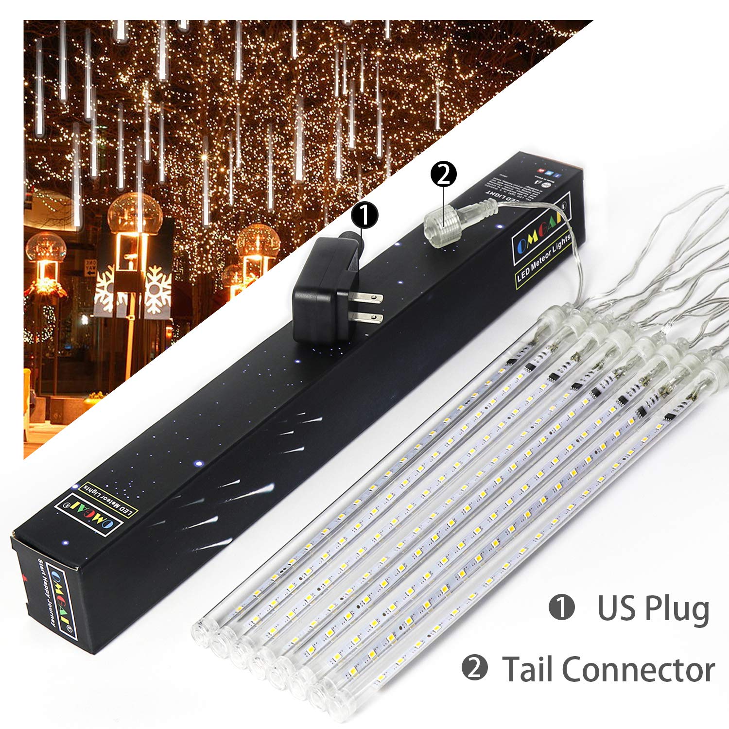 OMGAI LED Meteor Shower Rain Lights Waterproof Drop Icicle Snow