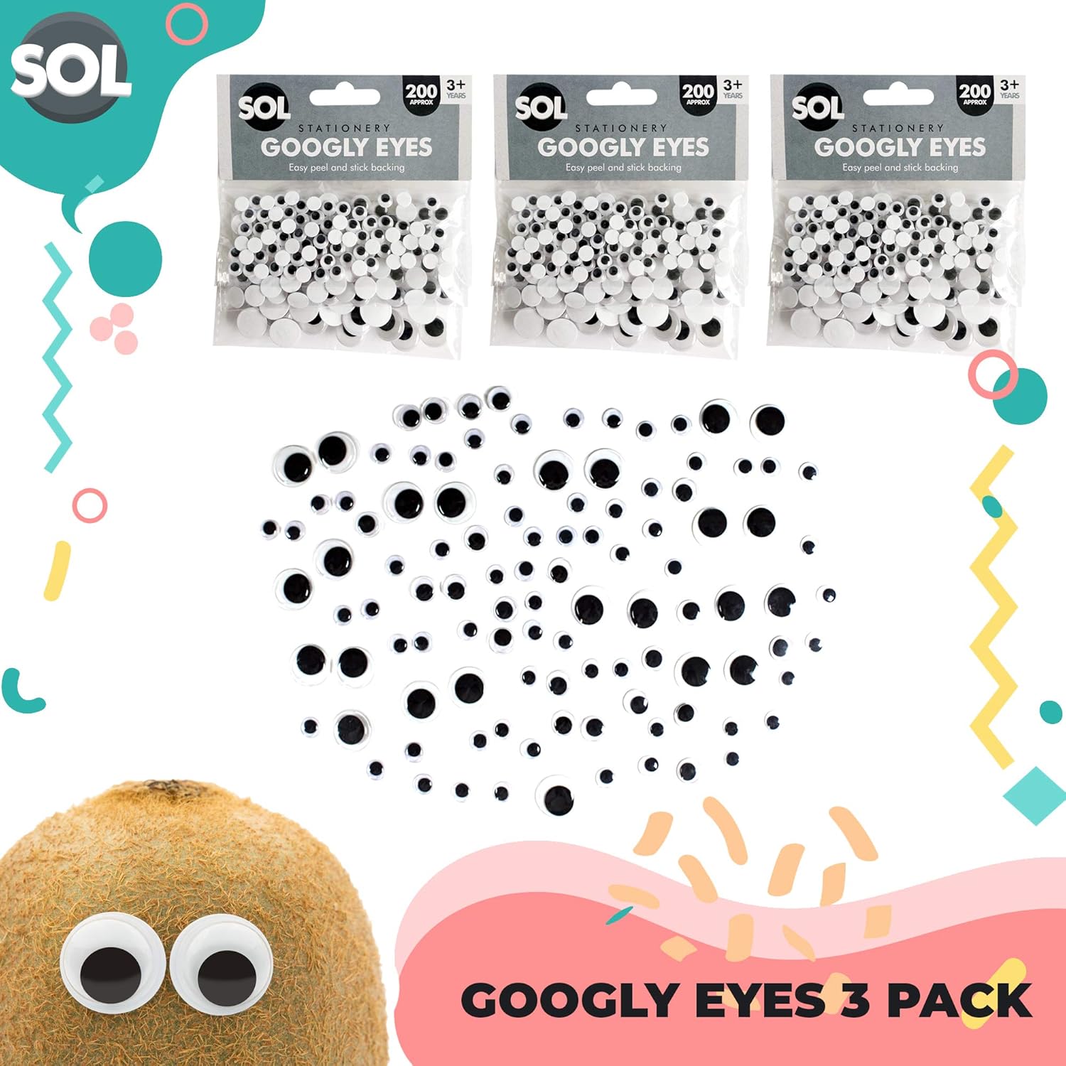 SOL 600pk Googly Eyes Self Adhesive, Small & Medium Eye Stickers, Assorted Sizes for Crafts DIY Projects, Sensory Toys - Image 5