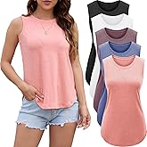 POVWVPY Tank Top for Women 2025 Summer 3/5 Pack Sleeveless Loose Fit Round Neck Flowy Casual Shirts with Curved Hem Outfits