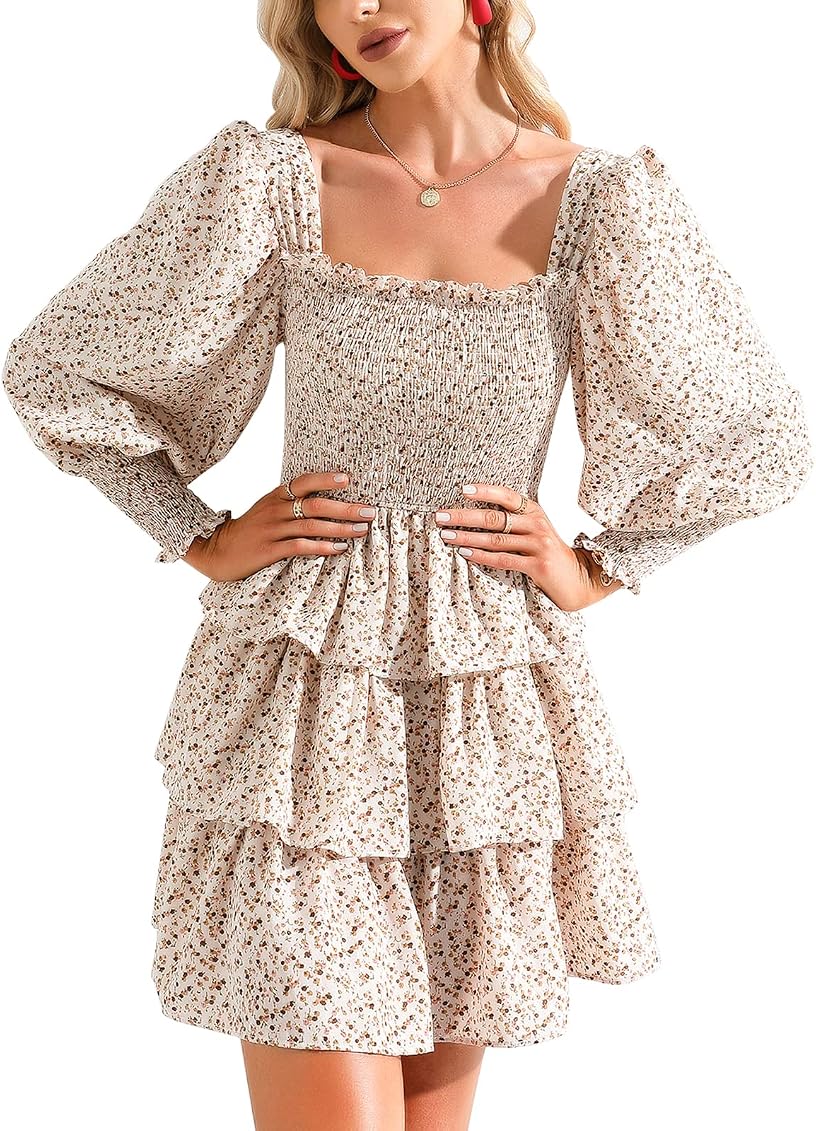 Byinns Women's Square Neck Ruffle Dress 