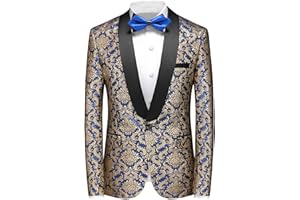 Rogers & Morris Men's Shawl Tuxedo Suit Jacket Paisley Floral Blazer Baroque Patterm Dress Coat