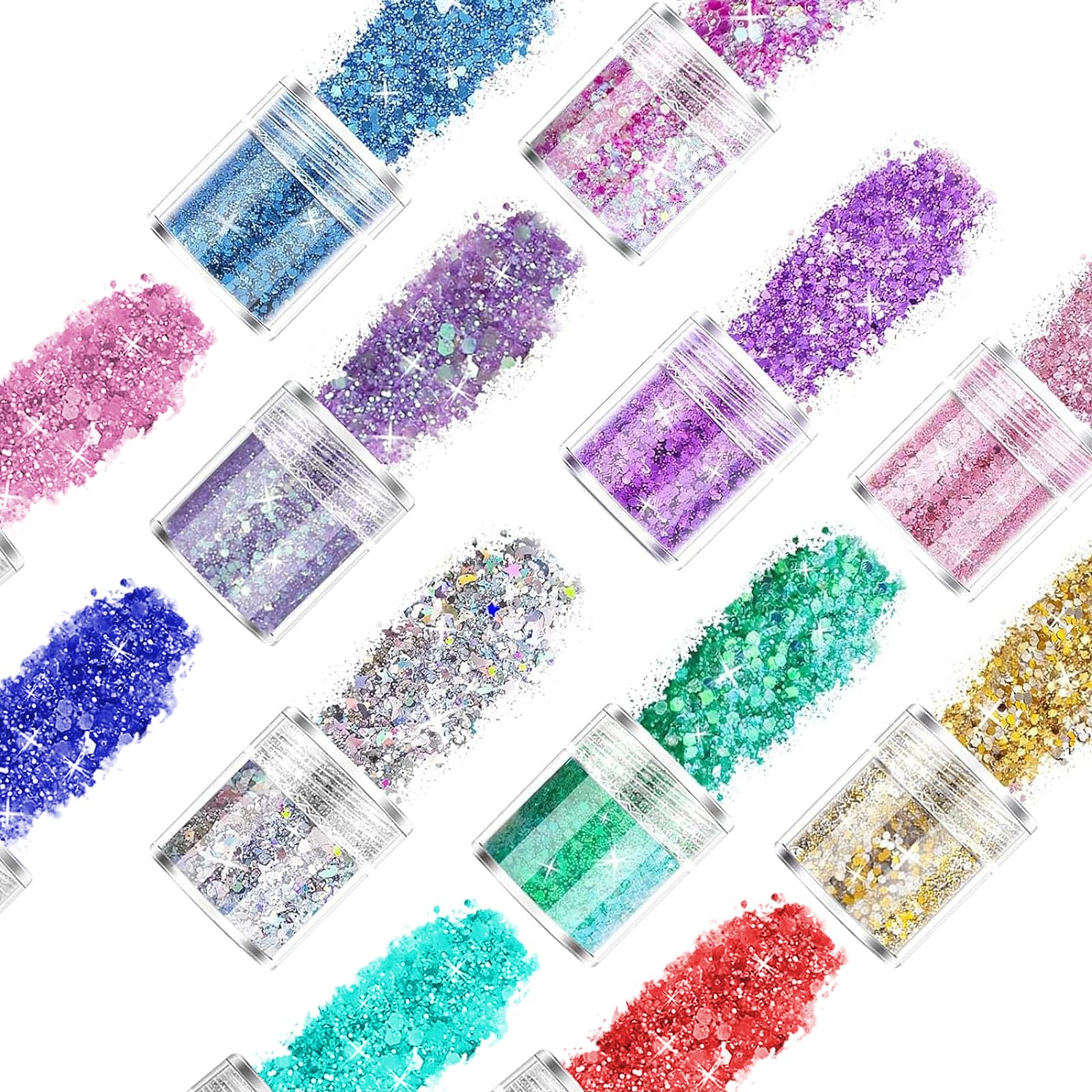 8 Pack Ariel-gxr Glitter for Eyes Cheek Hair Nails Lips Makeup, Festival Face Glitters Chunky for Party Christmas, Cosmetic Body Beauty Glitter Sparkling Crafts Decorations