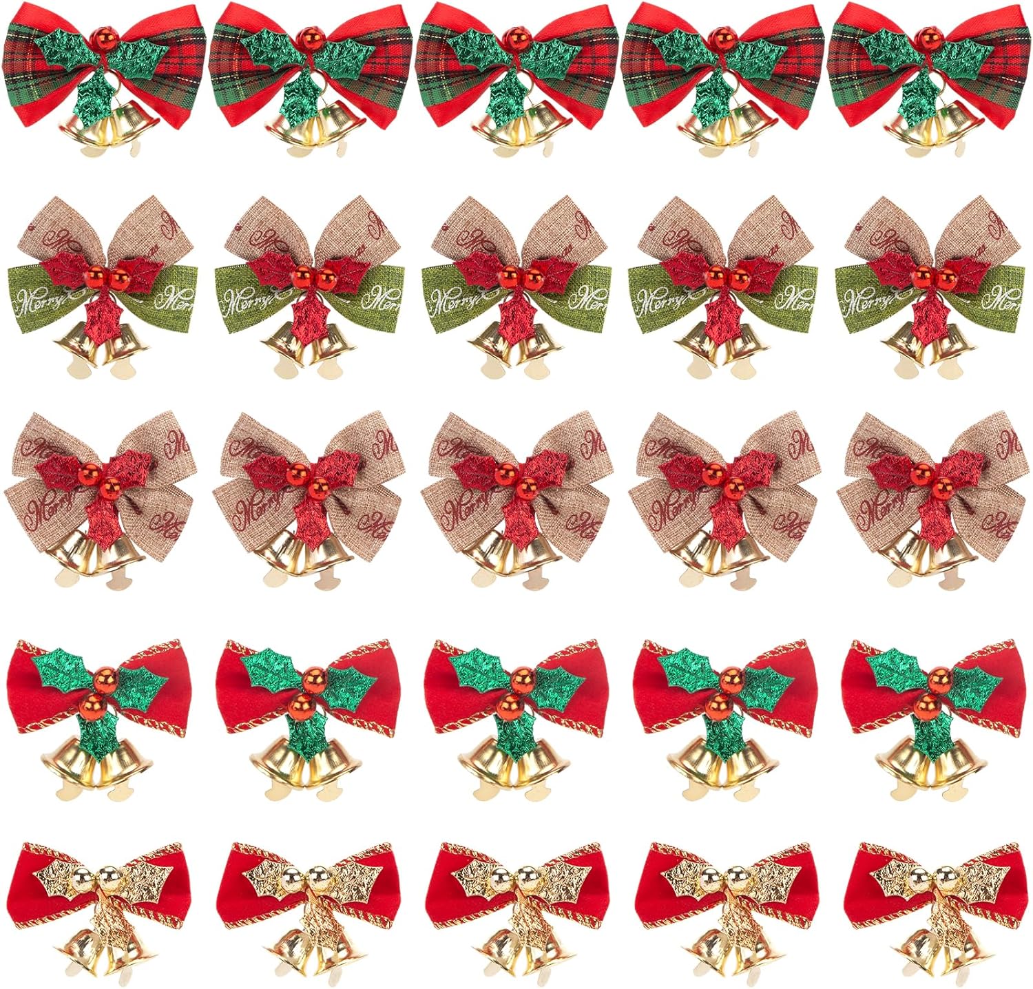 Bows & Ribbons - DomeStar 40PCS Christmas Bows with Bells, Mini Bowknot for Wreath Christmas Tree Decoration Bow for Crafts Hoilday Decor