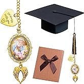 Bylion 2 Pack Custom Memorial Graduation Cap Photo Charm Class of 2026 Tassel Charms I Always with You Memorial Ceremony College Gift DIY Photo Chain Wear on Cap for Graduation (Gold)