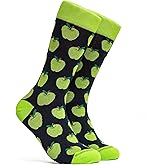 ZICCI Men Mid Calf Crew Socks Crazy Foods Design Casual Fancy 80% Cotton SIZE 9-13 Fun Colorful Novelty Art man (Green apple)