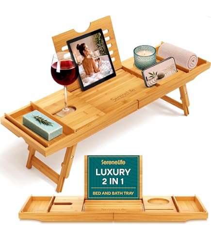 Amazon.com: SereneLife Bath Caddy Breakfast Tray Combo with Gift