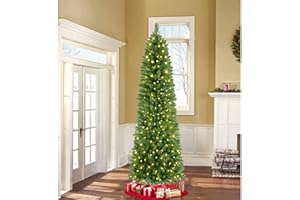 SHareconn 6ft Prelit Artificial Pencil Christmas Tree, Slim Spruce Tree with Remote Control, 240 Warm White & Multi-Color Lig