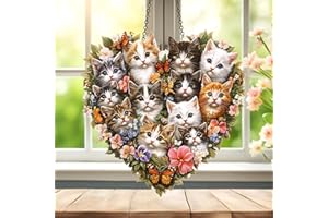 Colorful Acrylic Suncatcher, Sun Catchers Heart Cat Hanging Window Decoration, Rainbow Maker Wall Art, for Bedroom Balcony In