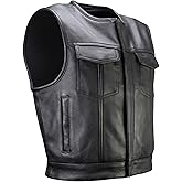 MILWAUKEE MOTORCYCLE CLOTHING CO. Men's Low-Key Premium Black Leather Club Style Biker Vest MMC30000