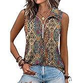 XIEERDUO Womens Summer Tops V Neck Collared Shirts Dressy Casual Ribbed Tank Top with Zipper Loose Fit