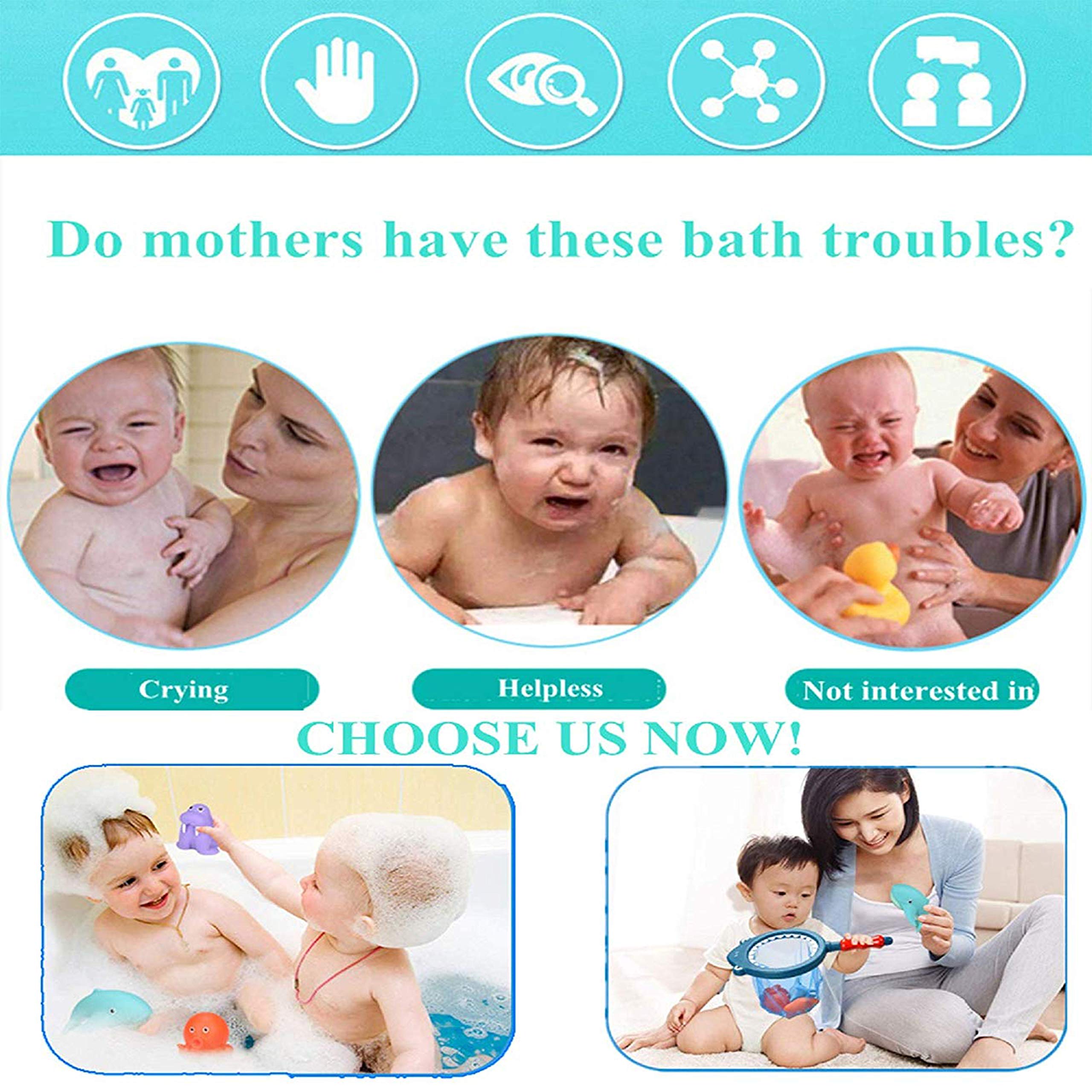 SouthStar Baby Bath Toys, 18pcs Baby Squirt Toys with Fishing Net,Floating Bath Toy Animals Bath Squirters, Bright Entertaining Toy for Children in Pool, Beach or Kids Bathtub 