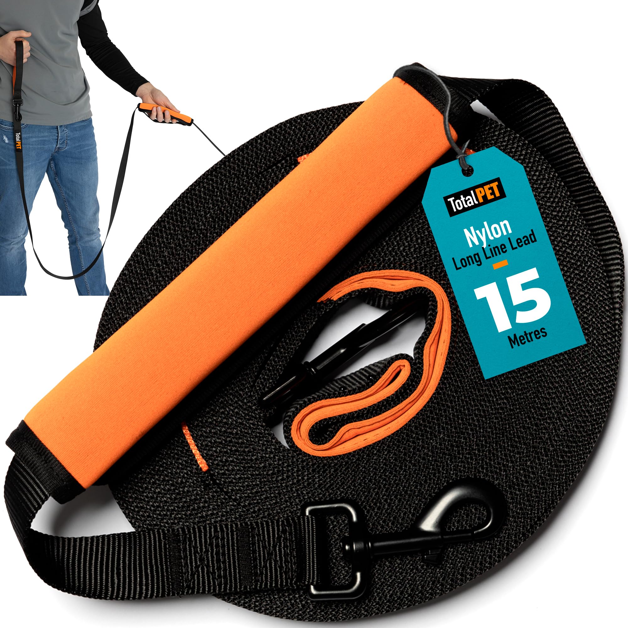 Total Pet 15m Training Lead for Dogs & Puppy - Long Line Leash With Control Handle For Recall/Obedience Training — image 1