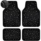 CAR PASS Black Car Floor Mats, Faux Fur Fluffy Carpet Full Set Bling Starry Sky Design Anti-Slip Universal for Girl Cute Women Automotive Cars, SUVs, Trucks, Vans, 4Pcs Black Fuzzy Plush Wool