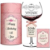 Vintage Engraved Wine Glass - 50th Birthday Gifts For Her - Cool Gifts For 50 Year Old Woman - Birthday Present - Fifty Women Gift Ideas - Turning 50 Cup for Wife, Sister, Daughter, Ladies