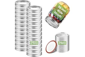 Ceecysaa 48 Pcs/24 Set Wide Mouth Mason Jar Lids, 86MM Canning Lids Split-Type Design Reusable Leak Proof Jar with Silicone S
