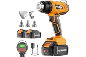 VENUSTEK 20V Cordless Heat Gun with 2 x 4.0Ah Batteries (122℉–1022℉) Fast-Heating Hot Air Gun Kit with Screen Display Variable Temperature Wind Speed, Portable Heat Gun for Shrink Tubing Vinyl Wrap