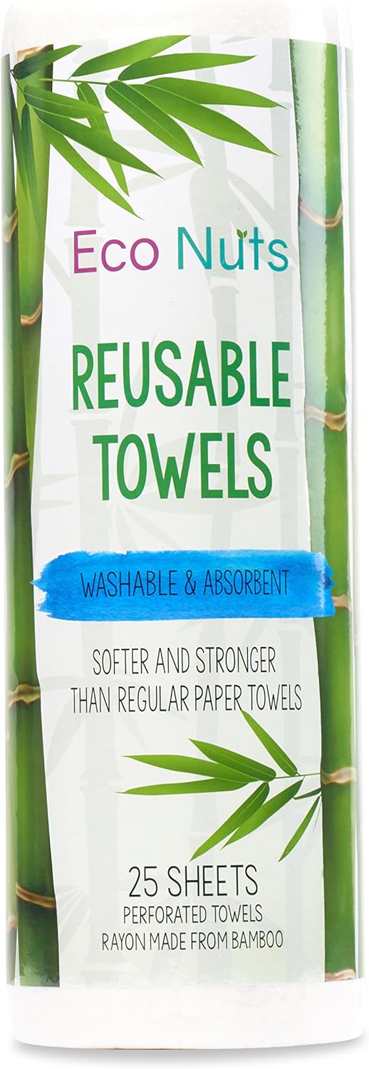 Eco Nuts Reusable Bamboo Towels, Machine Washable, 25 Sheets
