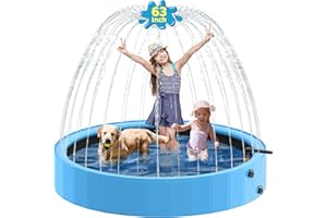 Raxurt Dog Pool with Sprinkler, 63'' Foldable Dog Pools for Large Dogs, 2-in-1 PVC Non Slip Pet Bathing Tub for Outdoor Backyard, Blue