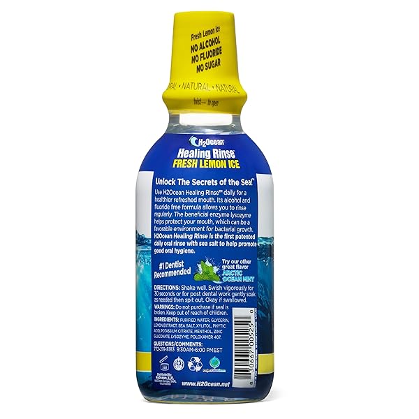 H2OCEAN HEALING RINSE NATURAL SEA SALT ORAL CARE – MOUTH RINSE FOR ORAL CARE – GREAT FOR PIERCINGS, SORE THROATS & GUM HEALTH – ALCOHOL- & FLUORIDE-FREE MOUTHWASH – LEMON ICE, 16 OZ