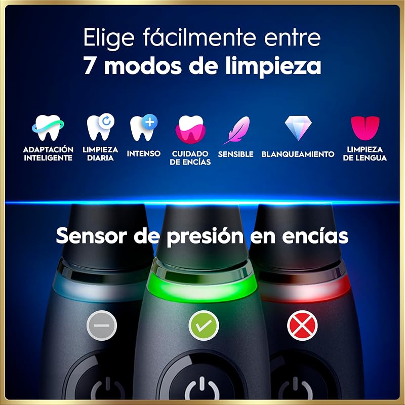 Escova de dentes elétrica preta oral-b io 9, 3 cabeças de escova, 1 estojo carregador de viagem, projetado por braun