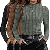 Oakgarden 3 Pack Women's Mock Neck Sweater Long Sleeve Ribbed Knit Slim Fitted Tops Lettuce Trim Lightweight Pullover Sweater