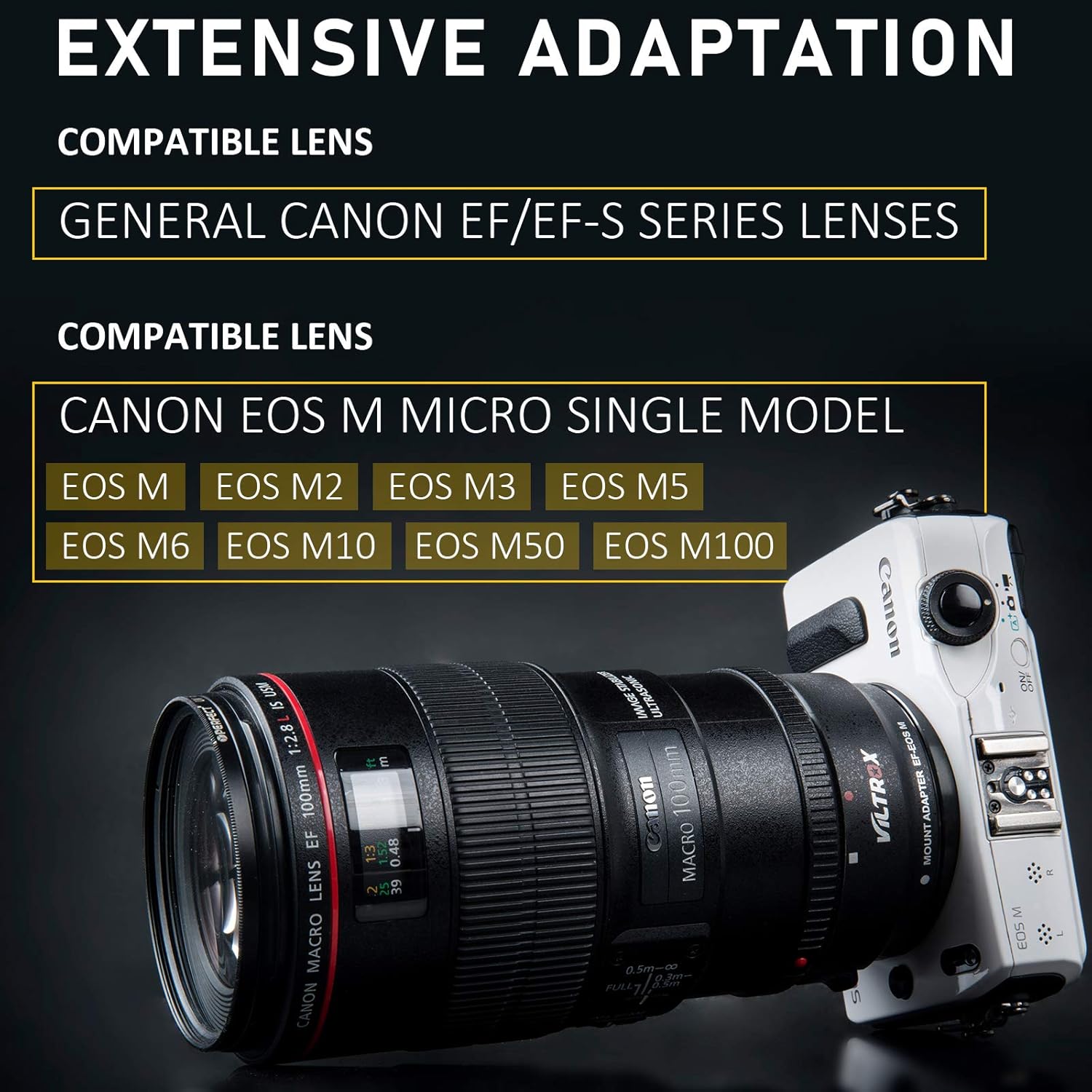 VILTROX EF-EOS M Lens Adapter Mount Electronic Auto Focus EF-M Adapter AF Lens Mount Converter for Canon EOS EF/EF-S Lens to Canon EOS M Mount(EF-M Mount) Camera EOS M100 M50 M2 M3 M10 M6 M5 II M200 - Image 3