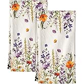 Miss Adola Flour Sack Kitchen Towels - Set of 2 Cotton Dish Towels with Hanging Loop Decorative 16x26 Inch Absorbent Cute Design for Housewarming Gifts, Floral Leaf
