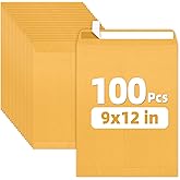 SUNEE 9 x12 Manilla Envelopes, 28lb Brown Kraft, Ultra Strong Quick-Seal Security Catalog Mailing Envelopes for Flat Letter Size Documents or Photos, 100 Count