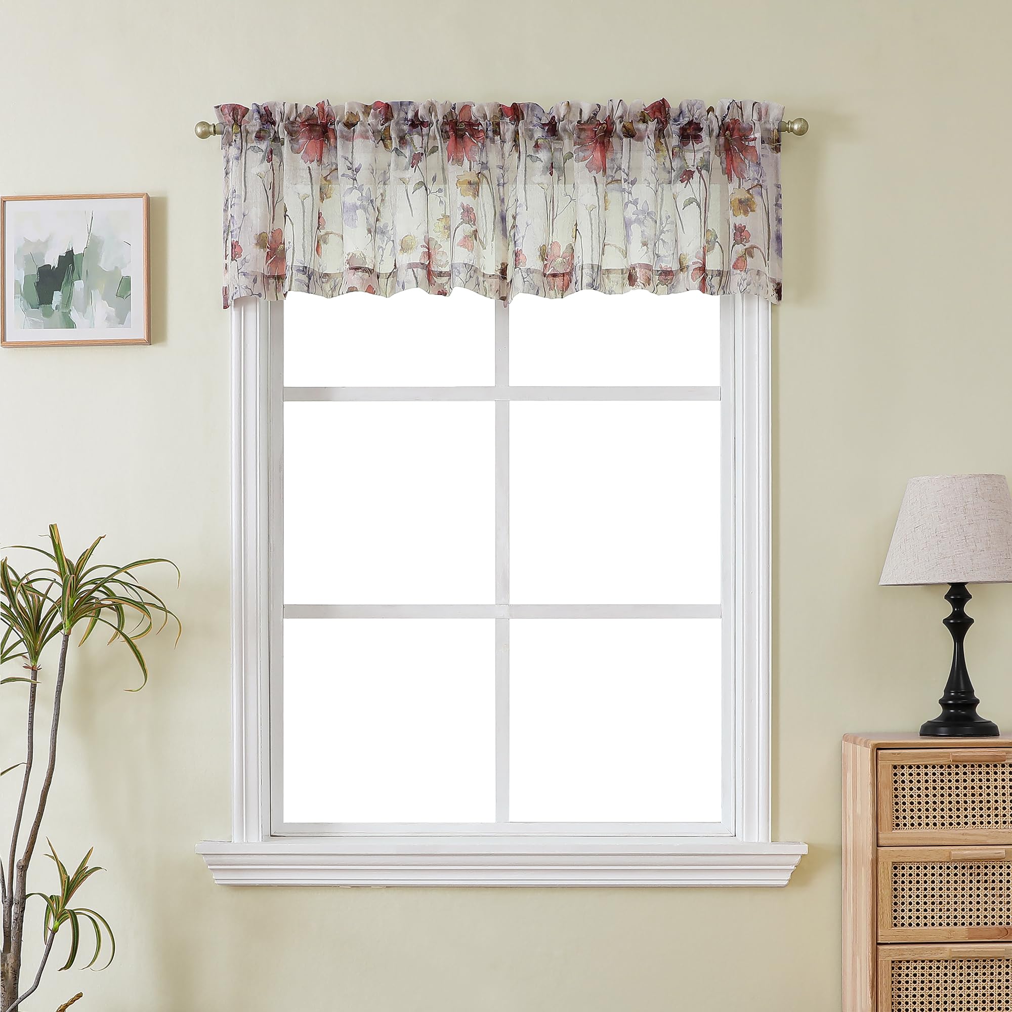 Photo 1 of OWENIE Crushed Valance Sheer Curtains 14 Inches Length 2 PCS, Small Modern Printed Kitchen Valance Living Room Bathroom, Light Filtering Curtains, Rod Pocket Top Window Treatment Decor, 42Wx14L